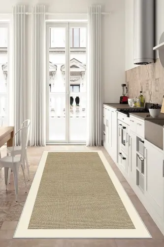 Dijital Baskı Yıkanabilir Kaymaz Taban Salon Halısı Mutfak Halısı Koridor Halısı - Bej - 1