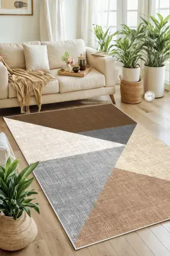 Dijital Baskı Yıkanabilir Kaymaz Taban Salon Halısı Mutfak Halısı Koridor Halısı-Kahverengi - 1