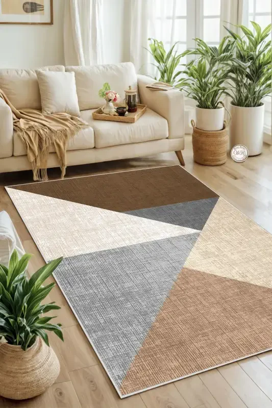 Dijital Baskı Yıkanabilir Kaymaz Taban Salon Halısı Mutfak Halısı Koridor Halısı-Kahverengi - 1