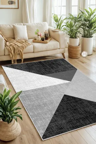 Dijital Baskı Yıkanabilir Kaymaz Taban Salon Halısı Mutfak Halısı Koridor Halısı - Siyah - 1