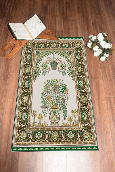 Dijital baskı, yıkanabilir, klasik desenli hediyelik namazlık seccade 70x130 cm, Seccade-29-yeşil - 3