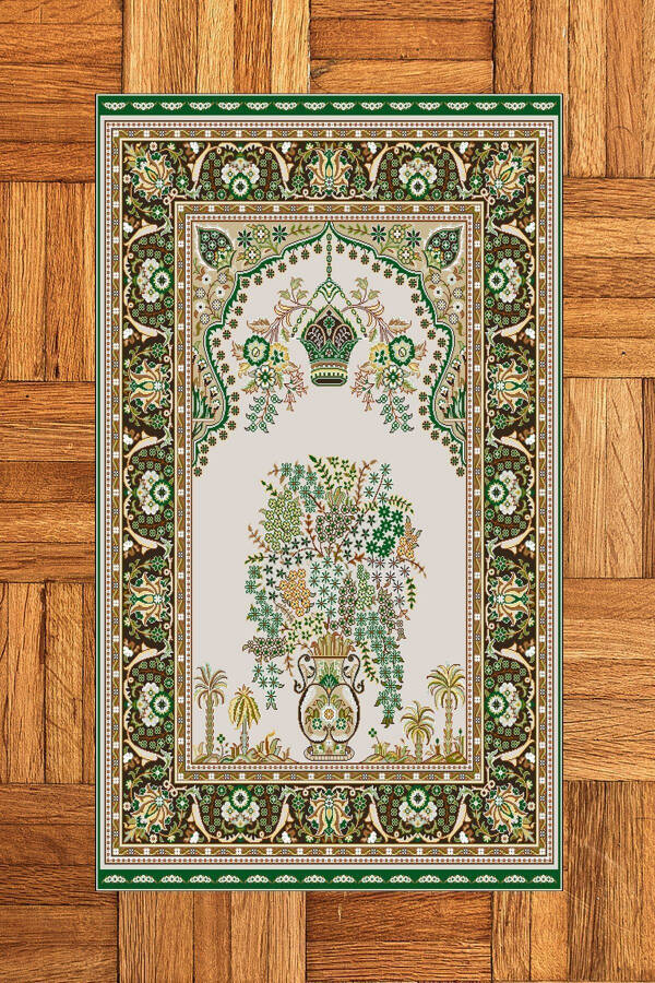 Dijital baskı, yıkanabilir, klasik desenli hediyelik namazlık seccade 70x130 cm, Seccade-29-yeşil - 4