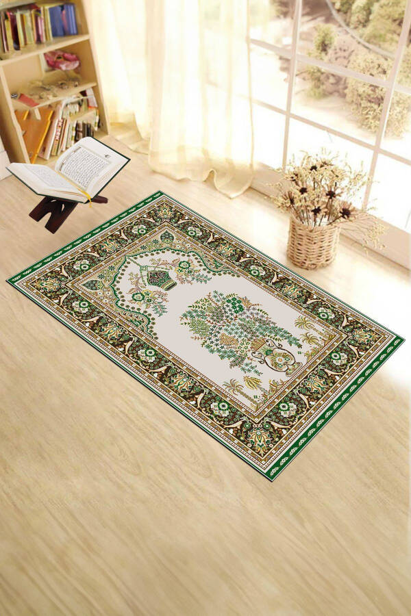 Dijital baskı, yıkanabilir, klasik desenli hediyelik namazlık seccade 70x130 cm, Seccade-29-yeşil - 5