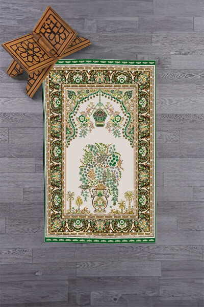 Dijital baskı, yıkanabilir, klasik desenli hediyelik namazlık seccade 70x130 cm, Seccade-29-yeşil - 6