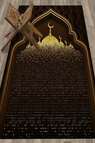 Dijital Baskılı Camii Motifli Yıkanabilir Motifli 70x130 Namazlık Seccade - KAHVERENGİ - 5