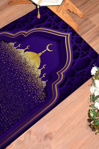 Dijital Baskılı Camii Motifli Yıkanabilir Motifli 70x130 Namazlık Seccade - MOR - 6