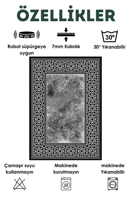 Dijital Baskılı Dört Mevsim Yıkanabilir Kaymaz Taban Çocuk Halısı,yolluk,mutfak Ve Salon Halısı (13)-ANTRASİT - 1
