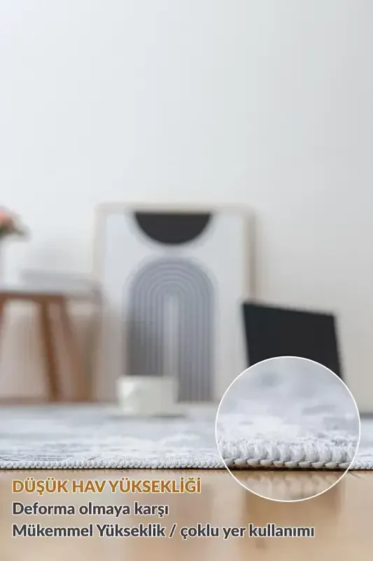 Dijital Baskılı Dört Mevsim Yıkanabilir Kaymaz Taban Çocuk Halısı,yolluk,mutfak Ve Salon Halısı (13)-ANTRASİT - 2