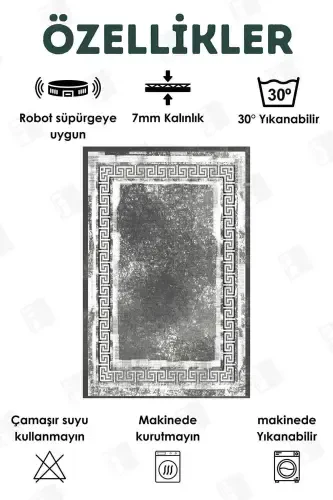 Dijital Baskılı Dört Mevsim Yıkanabilir Kaymaz Taban Çocuk Halısı,yolluk,mutfak Ve Salon Halısı (19)-ANTRASİT - 2