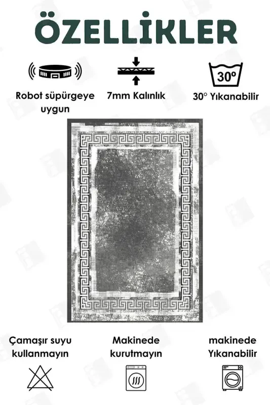 Dijital Baskılı Dört Mevsim Yıkanabilir Kaymaz Taban Çocuk Halısı,yolluk,mutfak Ve Salon Halısı (19)-ANTRASİT - 2