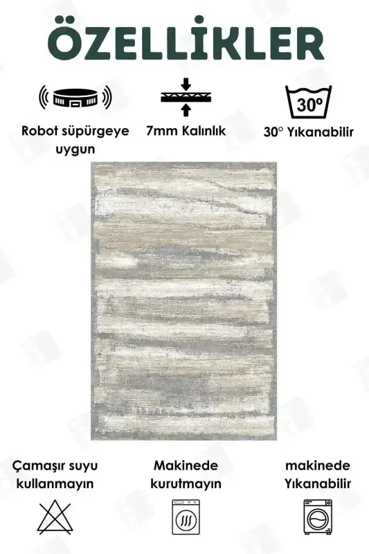 Dijital Baskılı Dört Mevsim Yıkanabilir Kaymaz Taban Çocuk Halısı,yolluk,mutfak Ve Salon Halısı (6)-bej - 2