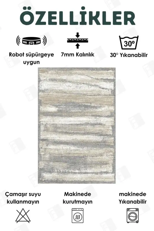 Dijital Baskılı Dört Mevsim Yıkanabilir Kaymaz Taban Çocuk Halısı,yolluk,mutfak Ve Salon Halısı (6) - bej-gri - 3