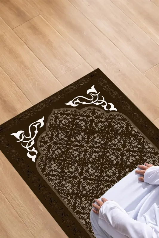 Dijital Baskılı Kaymaz Taban Yıkanabilir Hediyelik Çeyizlik Namazlık Seccade - KAHVERENGİ - NAPOLI HOME