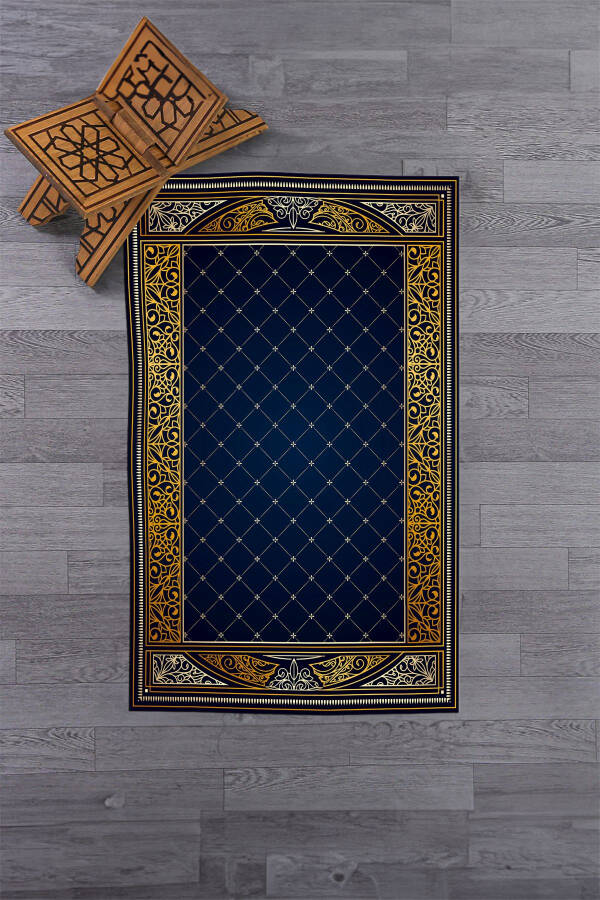 Dijital Baskılı Kaymaz Taban Yıkanabilir Namazlık Seccade 70x130 - MAVİ - 14