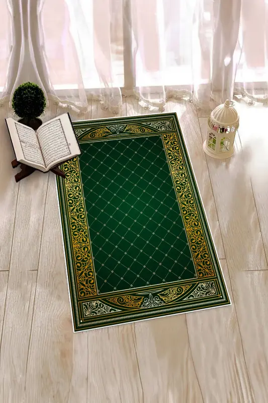 Dijital Baskılı Kaymaz Taban Yıkanabilir Namazlık Seccade 70x130 - YEŞİL - 1