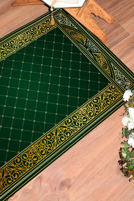 Dijital Baskılı Kaymaz Taban Yıkanabilir Namazlık Seccade 70x130 - YEŞİL - 4