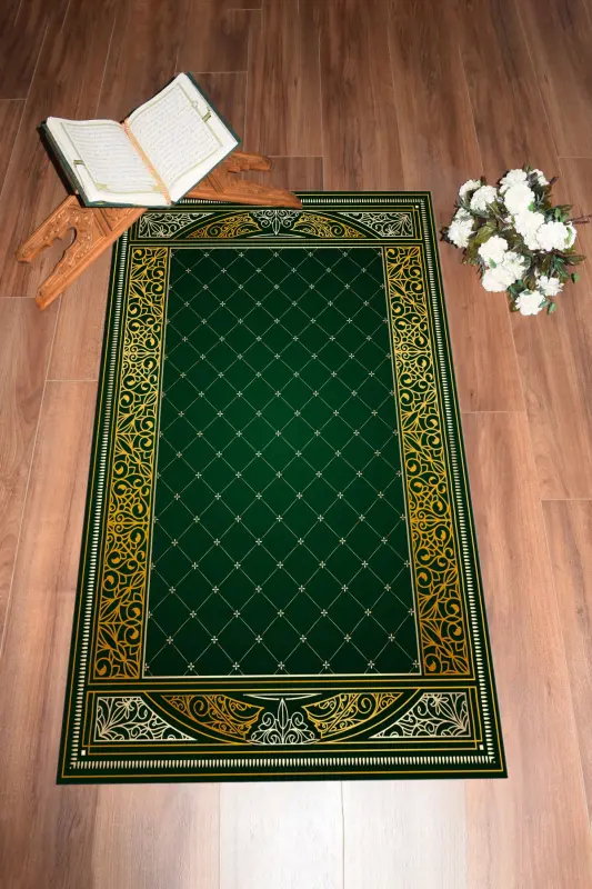 Dijital Baskılı Kaymaz Taban Yıkanabilir Namazlık Seccade 70x130 - YEŞİL - 6