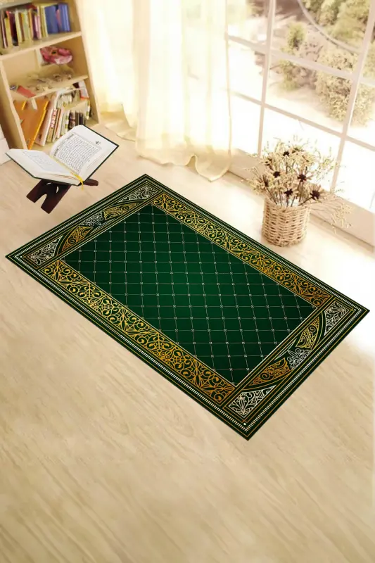 Dijital Baskılı Kaymaz Taban Yıkanabilir Namazlık Seccade 70x130 - YEŞİL - 8