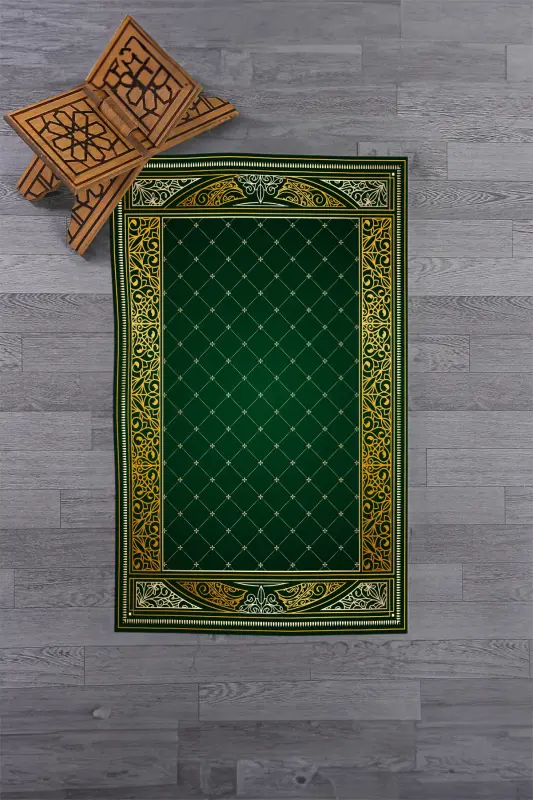 Dijital Baskılı Kaymaz Taban Yıkanabilir Namazlık Seccade 70x130 - YEŞİL - 9