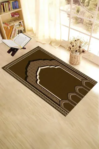 Dijital Baskılı Minber Motifli Yıkanabilir Motifli 70x130 Namazlık Seccade - KAHVERENGİ - 1