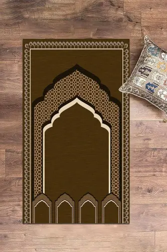 Dijital Baskılı Minber Motifli Yıkanabilir Motifli 70x130 Namazlık Seccade - KAHVERENGİ - 3