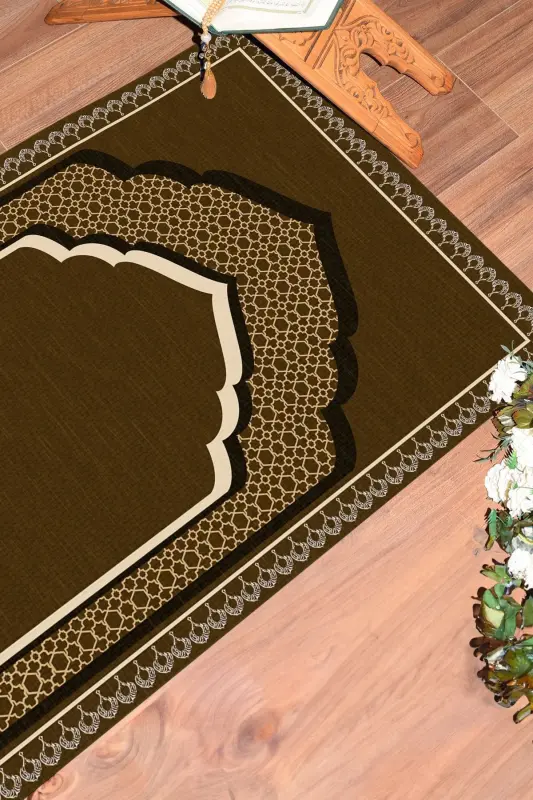 Dijital Baskılı Minber Motifli Yıkanabilir Motifli 70x130 Namazlık Seccade - KAHVERENGİ - 6