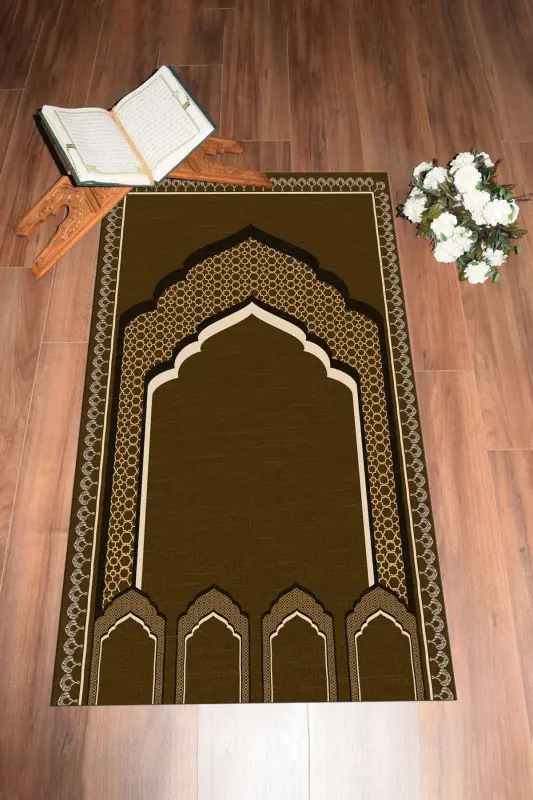 Dijital Baskılı Minber Motifli Yıkanabilir Motifli 70x130 Namazlık Seccade - KAHVERENGİ - 7