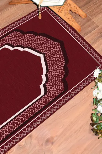 Dijital Baskılı Minber Motifli Yıkanabilir Motifli 70x130 Namazlık Seccade - KIRMIZI - 6