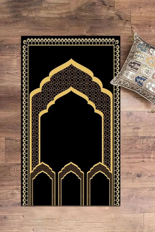 Dijital Baskılı Minber Motifli Yıkanabilir Motifli 70x130 Namazlık Seccade - SİYAH - 3