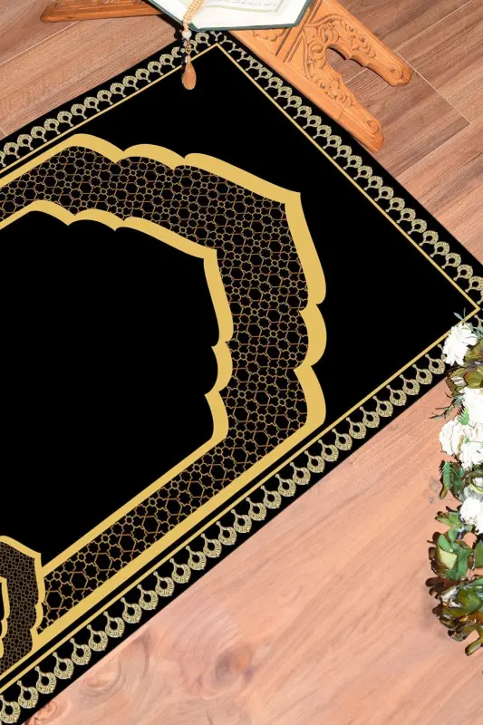Dijital Baskılı Minber Motifli Yıkanabilir Motifli 70x130 Namazlık Seccade - SİYAH - 6