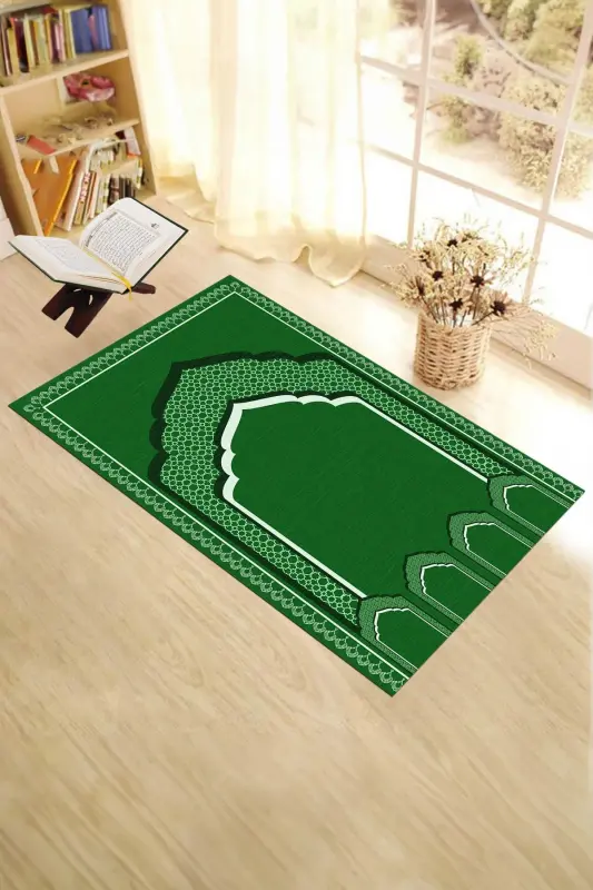Dijital Baskılı Minber Motifli Yıkanabilir Motifli 70x130 Namazlık Seccade - YEŞİL - 3