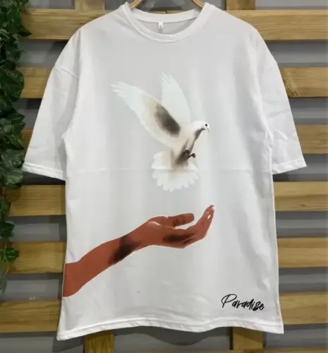Dijital Baskılı T-Shirt - Beyaz - BÜYÜKBEDENIZ (1)