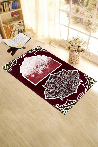 Dijital Baskılı Yıkanabilir Cami Motifli Hediyelik Namazlık Seccade 70x130, SECCADE-35-KIRMIZI - 4