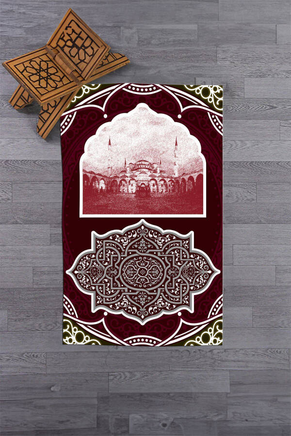 Dijital Baskılı Yıkanabilir Cami Motifli Hediyelik Namazlık Seccade 70x130, SECCADE-35-KIRMIZI - 5