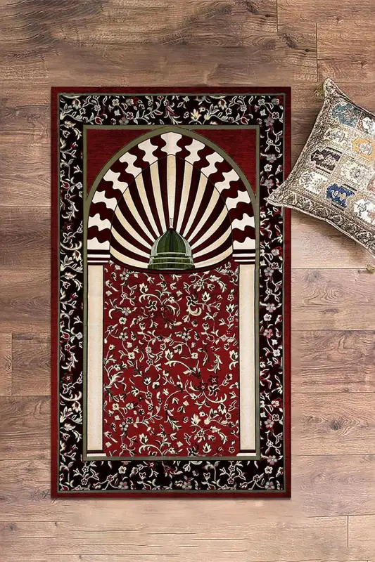 Dijital Baskılı Yıkanabilir Camii Motifli Hediyelik Namazlık Seccade 70x130cm - KIRMIZI - 7