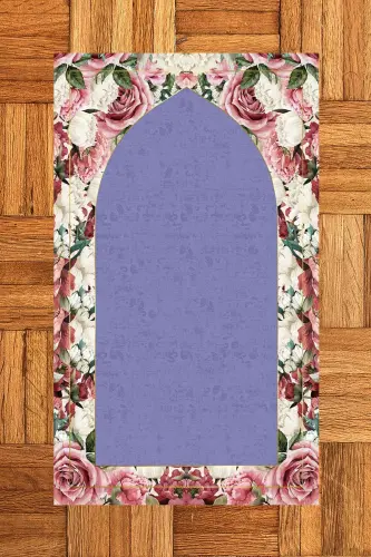 Dijital Baskılı Yıkanabilir Çiçekli Hediyelik Namazlık Seccade 70x130cm-MOR - 5