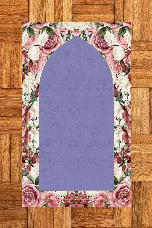 Dijital Baskılı Yıkanabilir Çiçekli Hediyelik Namazlık Seccade 70x130cm-MOR - 5