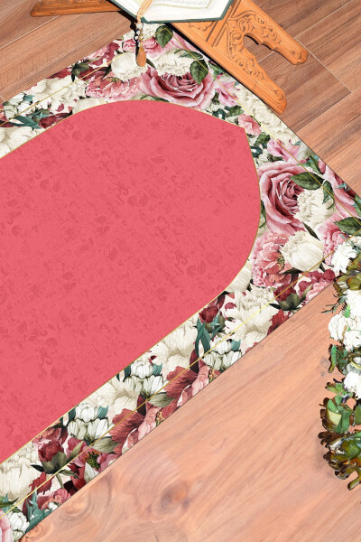 Dijital Baskılı Yıkanabilir Çiçekli Hediyelik Namazlık Seccade 70x130cm - PEMBE - 11