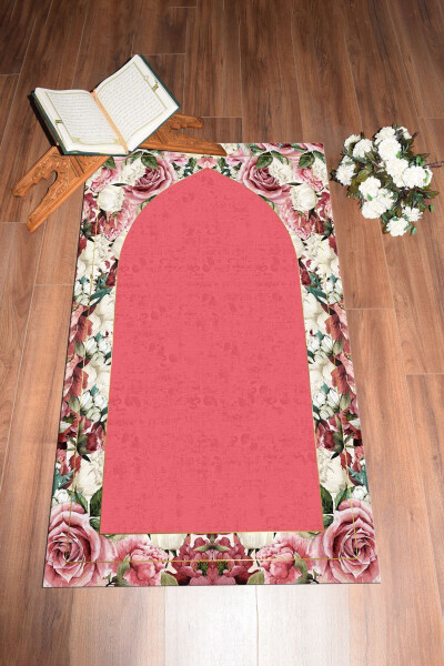 Dijital Baskılı Yıkanabilir Çiçekli Hediyelik Namazlık Seccade 70x130cm - PEMBE - 12