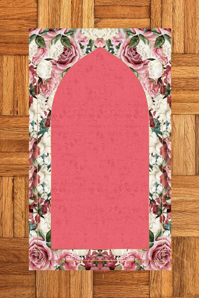 Dijital Baskılı Yıkanabilir Çiçekli Hediyelik Namazlık Seccade 70x130cm - PEMBE - 13