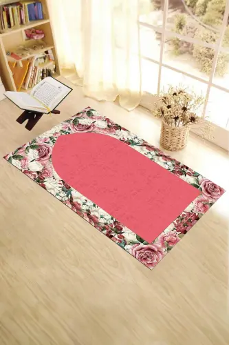 Dijital Baskılı Yıkanabilir Çiçekli Hediyelik Namazlık Seccade 70x130cm - PEMBE - 7