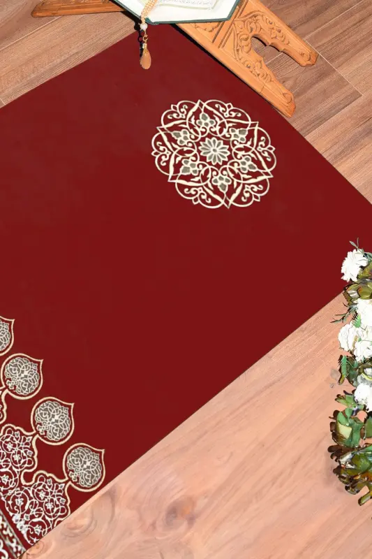 Dijital Baskılı Yıkanabilir Motifli Hediyelik Namaz Halısı Seccade 70x130 - KIRMIZI - 4
