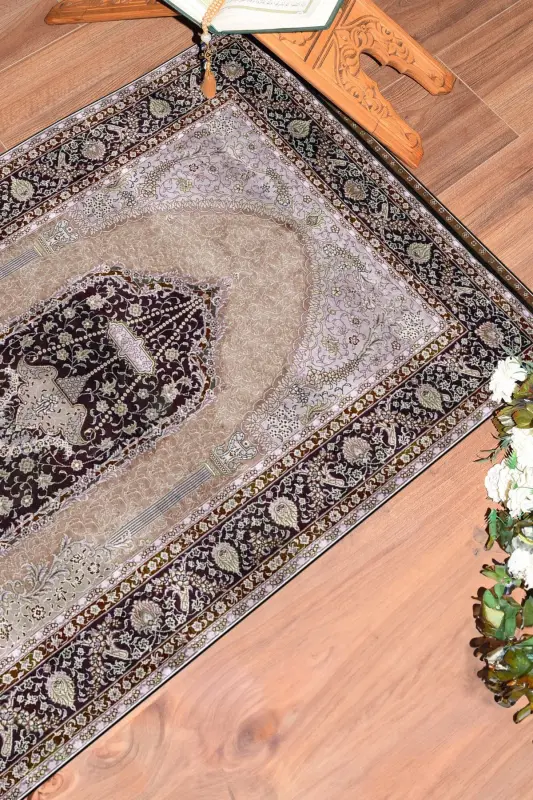Dijital Baskılı Yıkanabilir Hediyelik Klasik Namazlık Seccade 70x130cm - KAHVERENGİ - EY HOME