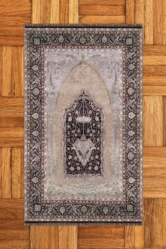 Dijital Baskılı Yıkanabilir Hediyelik Klasik Namazlık Seccade 70x130cm - KAHVERENGİ - 3