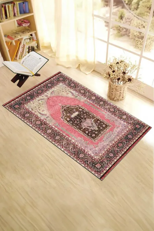 Dijital Baskılı Yıkanabilir Hediyelik Klasik Namazlık Seccade 70x130cm - KIRMIZI - 2