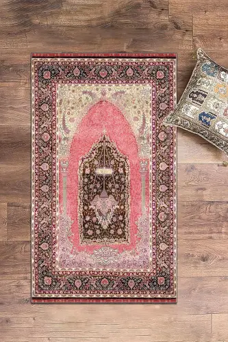 Dijital Baskılı Yıkanabilir Hediyelik Klasik Namazlık Seccade 70x130cm - KIRMIZI - 4