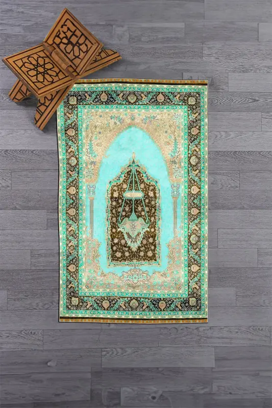 Dijital Baskılı Yıkanabilir Hediyelik Klasik Namazlık Seccade 70x130cm - TURKUAZ - 5