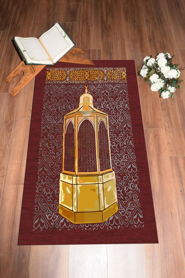 Dijital Baskılı Yıkanabilir Hediyelik Namaz Halısı Seccade 70x130cm, SECCADE-43-KIRMIZI - 1