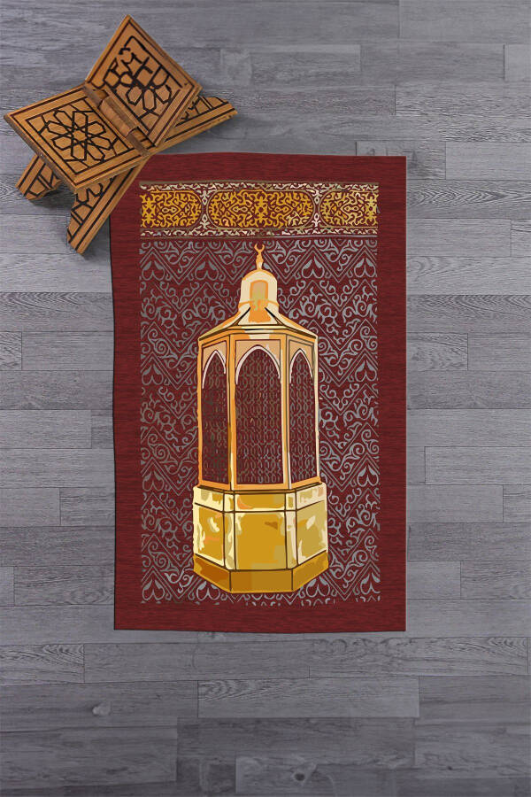 Dijital Baskılı Yıkanabilir Hediyelik Namaz Halısı Seccade 70x130cm, SECCADE-43-KIRMIZI - 4