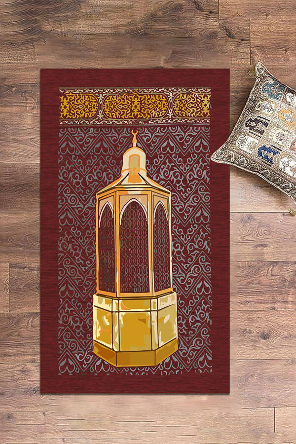 Dijital Baskılı Yıkanabilir Hediyelik Namaz Halısı Seccade 70x130cm, SECCADE-43-KIRMIZI - 5